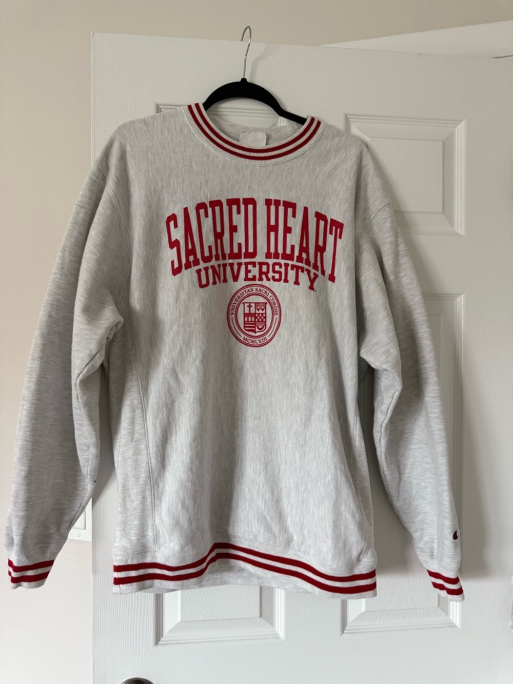 Sacred Heart University Gray & Red Pullover Champion Sweatshirt